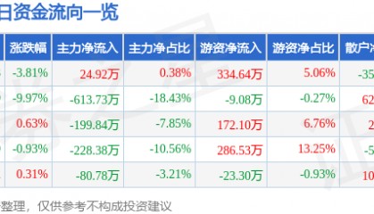 股票行情快报：华塑控股（000509）4月8日主力资金净买入24.92万元