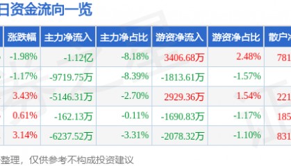 股票行情快报：岩山科技（002195）4月16日主力资金净卖出1.12亿元