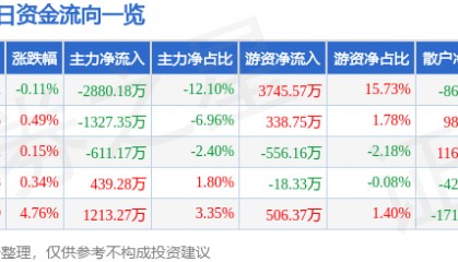 股票行情快报：芒果超媒（300413）1月20日主力资金净卖出2880.18万元