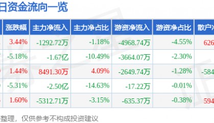 股票行情快报：南大光电（300346）9月5日主力资金净卖出1292.72万元