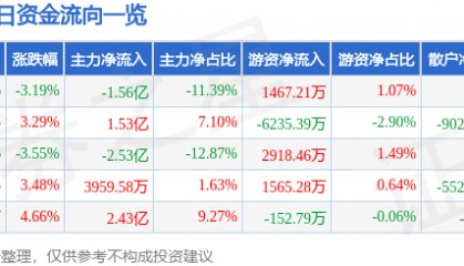股票行情快报：岩山科技（002195）4月24日主力资金净卖出1.56亿元