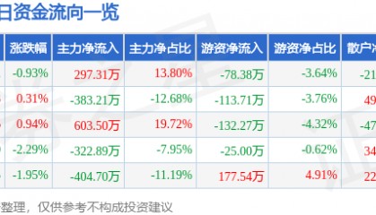 股票行情快报：合肥城建（002208）5月28日主力资金净买入297.31万元