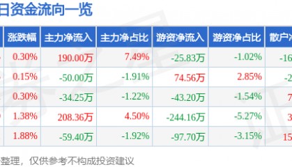 股票行情快报：双箭股份（002381）5月12日主力资金净买入190.00万元