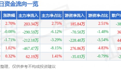 股票行情快报：华人健康（301408）10月15日主力资金净买入203.34万元